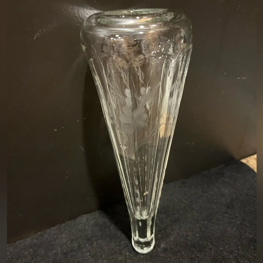 Vintage Automobile Limousine Etched Glass Bud Vase